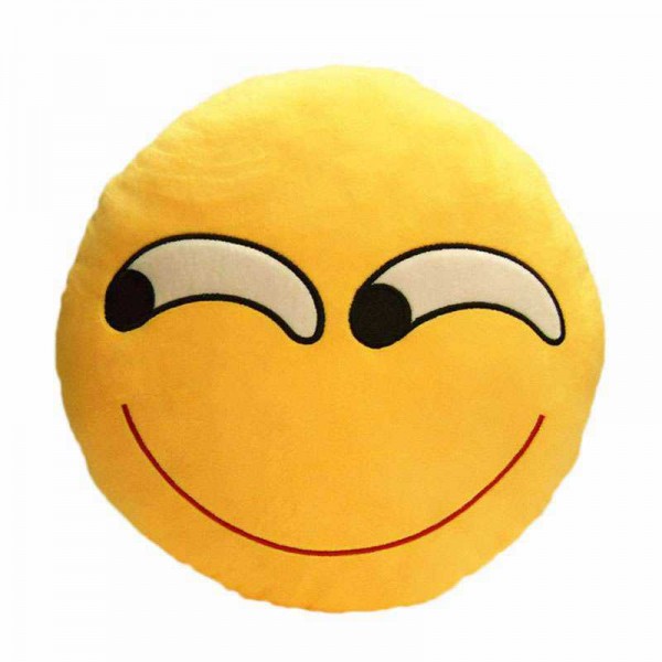 Soft Smiley Emoticon Yellow Round Cushion Pillow Stuffed Plush Toy Doll (Supercilious Look)